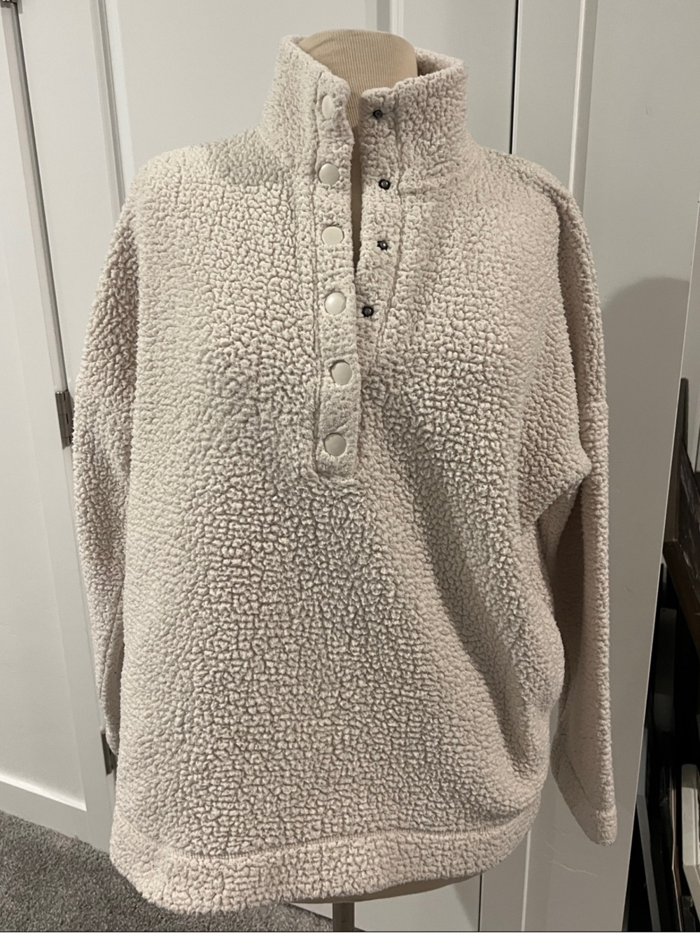 aerie Cream Sherpa Cowl Snap Pullover
